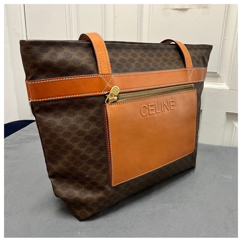 Authentic Celine Brown Monogram Leather Shoulder … - image 6